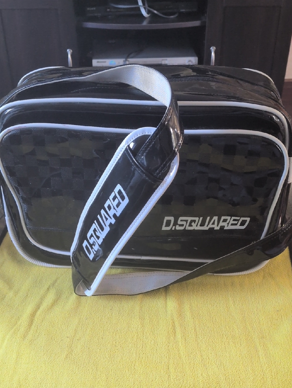 DSQUARED Black and White Glossy Messenger Bag
